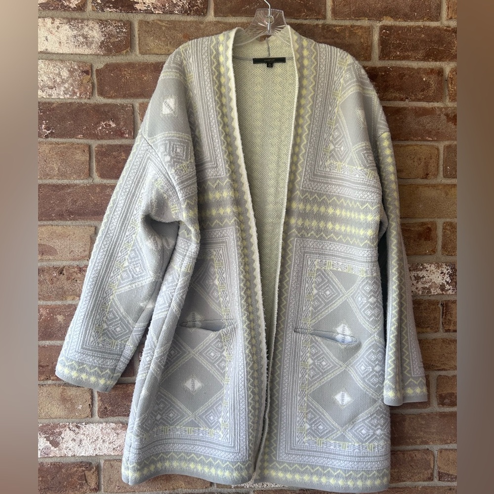 Max Sport Cardigan Duster Open Front w/ Pockets Size XL. GRAY YELLOW WHITE.